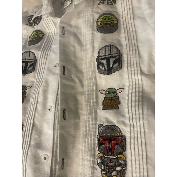 Boys Kids STAR WARS Collared Shirt SZ 10 Cubans Linen Embroidered So Cute - Picture 6 of 16
